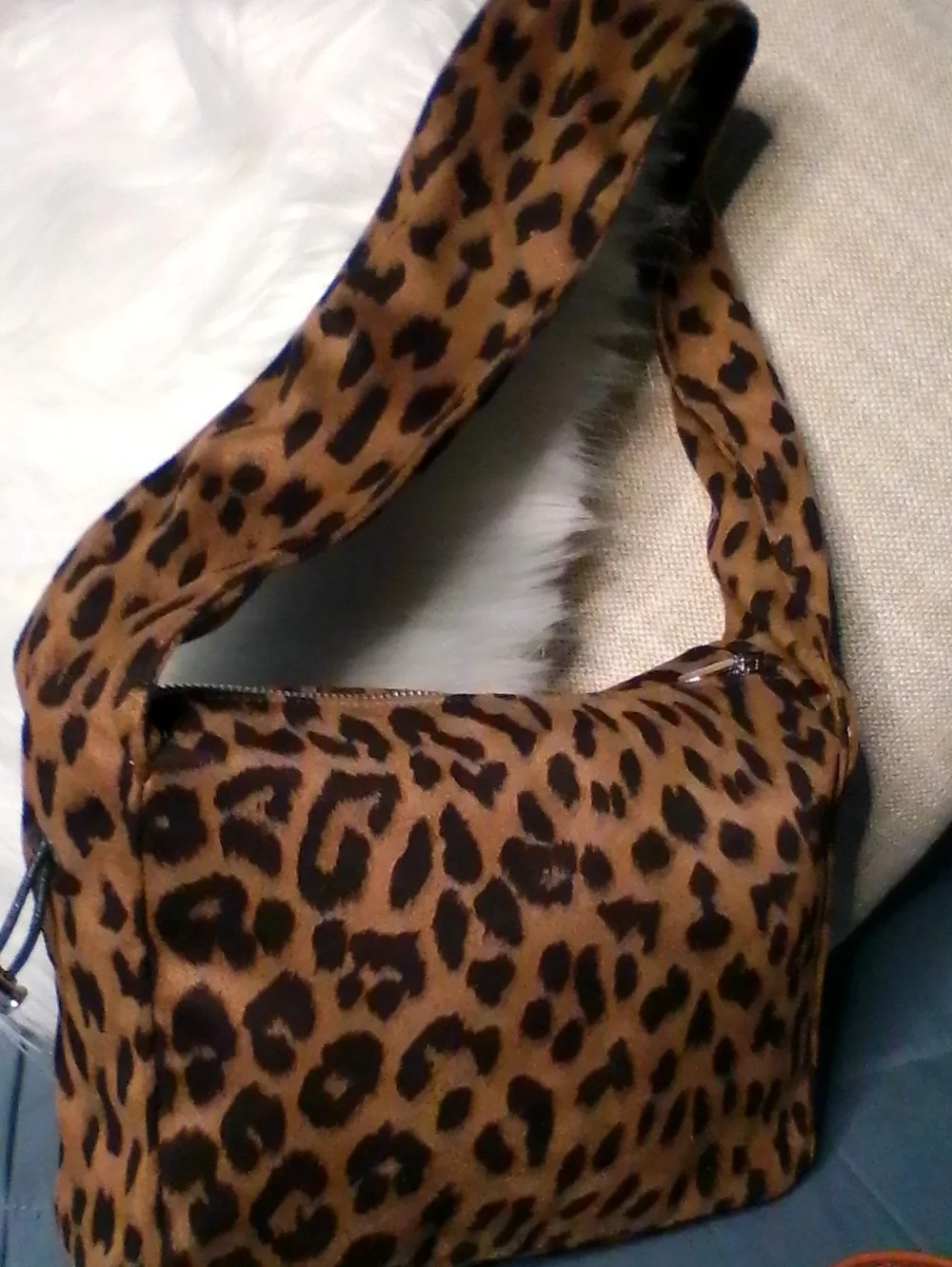 Leopard Print Shoulder Bag with Tan Perforated Wristlet